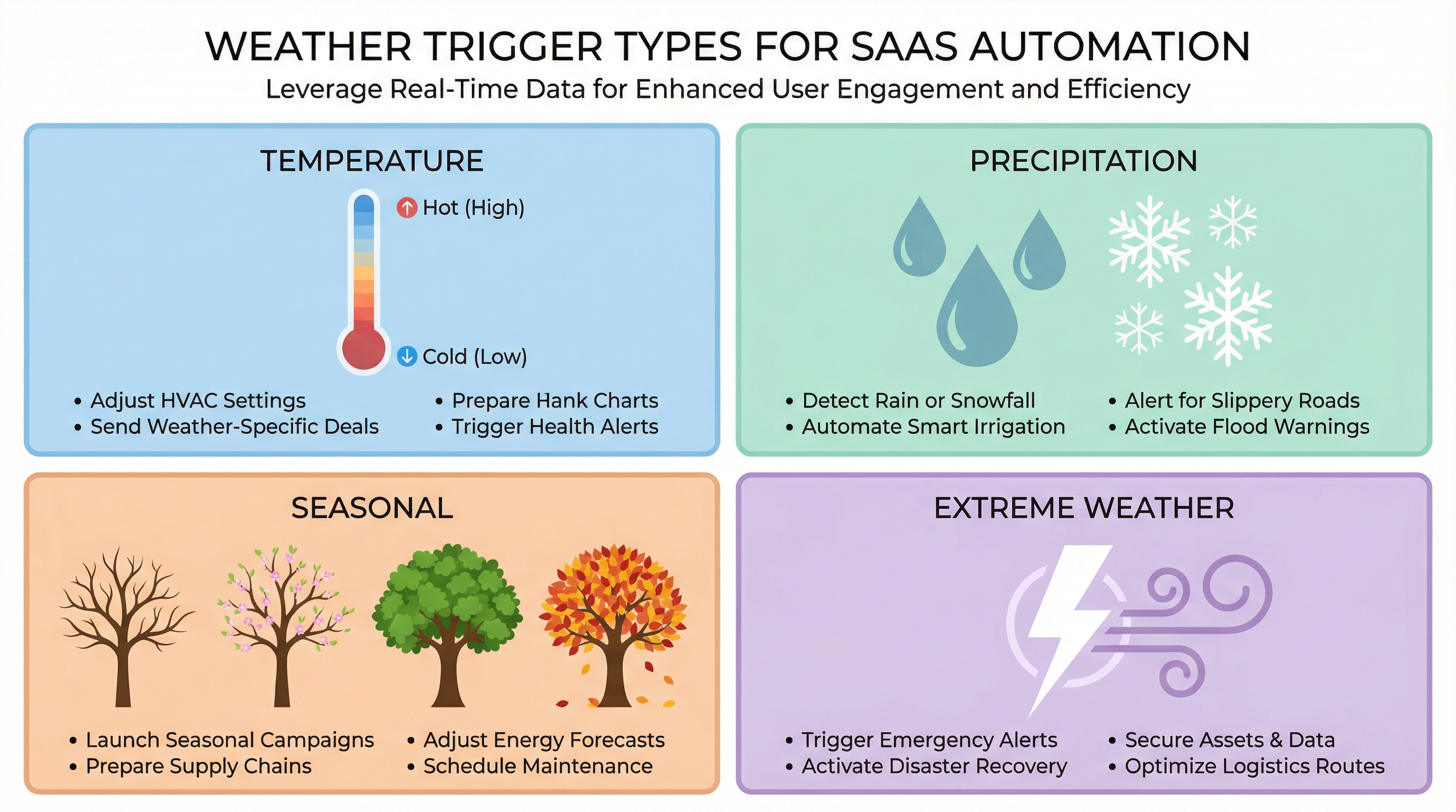 Four types of weather triggers for advertising: temperature, precipitation, seasonal, and extreme weather